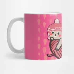 Cat kitten funny with wool ball in pink Mug